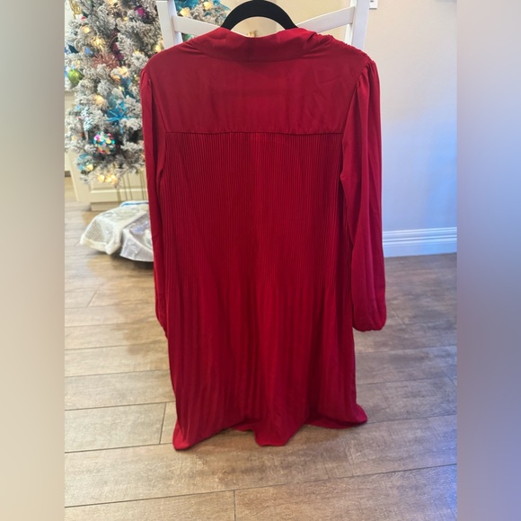 Nanette Lepore Red Pleated Dress with Tie Neck - Picture 6 of 7